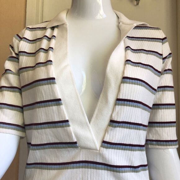 NEW FREE PEOPLE Donna Striped Tee Top Short Sleeves in Ivory Color.Size XS - Picture 6 of 9